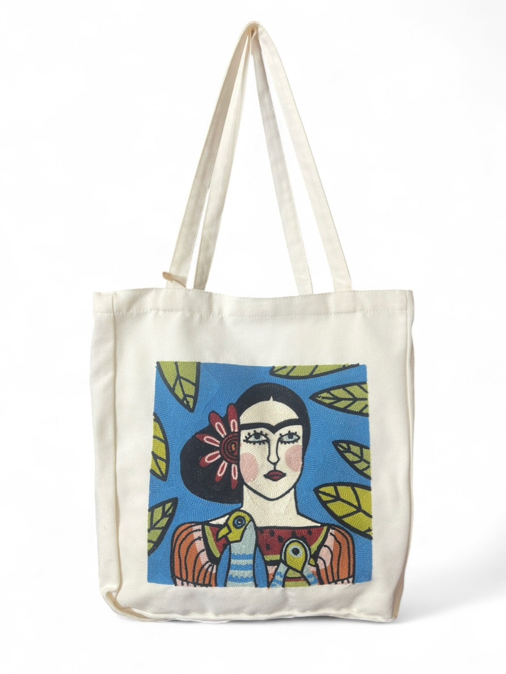 Frida Kahlo Artist Embroidered Design White Tote Bag (NWT)